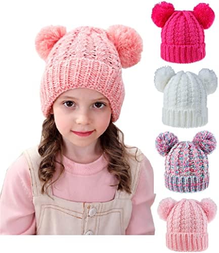 Городские детские шапки для маленьких девочек, шапочки для малышей, вязаные зимние шапки с помпонами и ушками для девочек 1-5 лет Urban Virgin