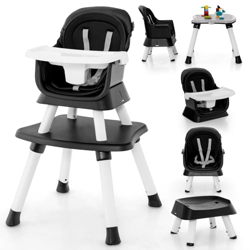 HONEY JOY Детский стульчик для кормления 8 в 1, трансформируемый стульчик для кормления для младенцев и малышей/набор стола и стула/стол из строительных блоков/сиденье-подушка/табурет/стульчик для малышей с ремнями безопасности (черный) HONEY JOY