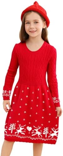 Girls Sweater Dress Fall Winter Long Sleeve Crew Neck Knit Dress 2-9 Years Yousie