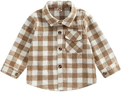 Toddler Baby Boys Girls Flannel Jacket Long Sleeve Lapel Button Down Plaid Shirts Jacket Coats Shacket Cardigan Top SAYOO