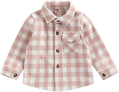 Toddler Baby Boys Girls Flannel Jacket Long Sleeve Lapel Button Down Plaid Shirts Jacket Coats Shacket Cardigan Top SAYOO