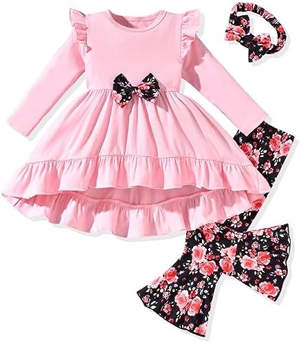 HINTINA/расклешенный низ для маленьких девочек, туника с цветочным принтом, осенне-зимний комплект одежды с рюшами и длинными рукавами HINTINA