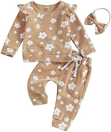 Amiblvowa/весенне-летняя одежда для маленьких девочек, комбинезон в рубчик с рюшами и штанами, комплект из 3 предметов, одежда для новорожденных и малышей Amiblvowa