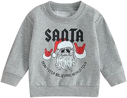 Рождественский наряд Fumilery для маленьких мальчиков и девочек, свитшот с длинными рукавами и буквами Санта-Клауса, пуловер с круглым вырезом, топы, зимняя одежда для малышей Fumilery