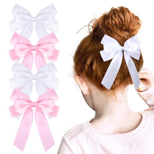 10Pcs Hair Bows for Girls, 5inch Silk Bow Clips for Hair,Girl Bows for Hair,Girl Bows for Hair,Bows for Toddler Girls,Satin Hair Accessories for Baby Toddlers Infant Teens Kids TOKUFAGU