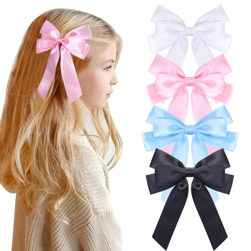 10Pcs Hair Bows for Girls, 5inch Silk Bow Clips for Hair,Girl Bows for Hair,Girl Bows for Hair,Bows for Toddler Girls,Satin Hair Accessories for Baby Toddlers Infant Teens Kids TOKUFAGU