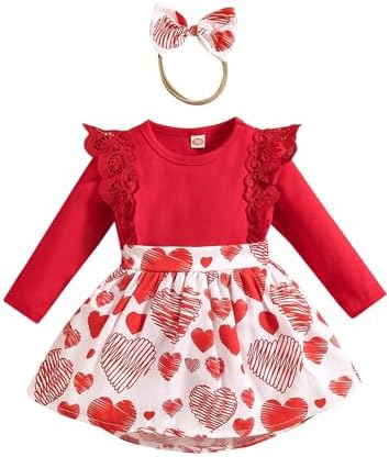 Noubeau/одежда на День святого Валентина для маленьких девочек, вязаная рубашка в рубчик, топы, юбка с поясом и принтом красного сердца, весенняя одежда Noubeau
