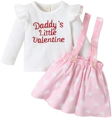 Noubeau/одежда на День святого Валентина для маленьких девочек, вязаная рубашка в рубчик, топы, юбка с поясом и принтом красного сердца, весенняя одежда Noubeau