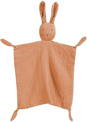 PEIPEIWU Organic Cotton Muslin Lovey Blanket, Organic Cotton Muslin Bunny Security Blanket Soft & Breathable Lovie Baby Gifts for Boys and Girls PEIPEIWU