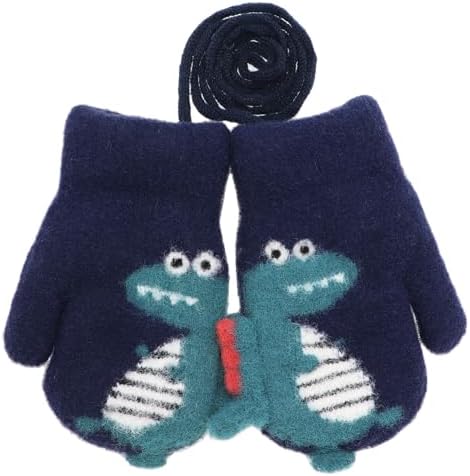 Newfancy Toddler Boys Girls Dinosaur Winter Warm Knit Mittens with String Kids Baby Soft Thick Fleece Lined Gloves Newfancy