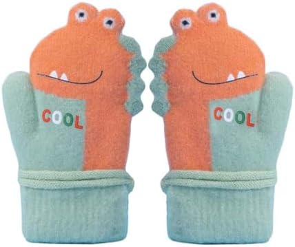 Newfancy Toddler Boys Girls Dinosaur Winter Warm Knit Mittens with String Kids Baby Soft Thick Fleece Lined Gloves Newfancy