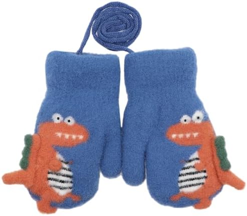 Newfancy Toddler Boys Girls Dinosaur Winter Warm Knit Mittens with String Kids Baby Soft Thick Fleece Lined Gloves Newfancy