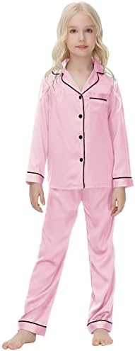Veseacky атласный пижамный комплект унисекс для мальчиков и девочек, шелковые пижамы с короткими рукавами, комплект из 2 предметов, одежда для сна на пуговицах, детская одежда для сна (от 4 до 13 лет) Veseacky