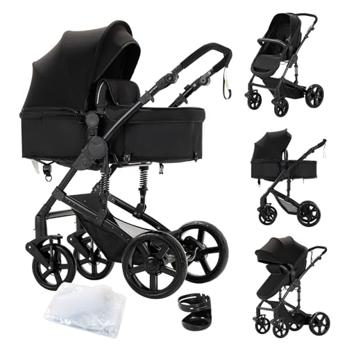 2 in 1 Baby Stroller with Bassinet Reversible Portable Standard Baby Stroller Convertible Pushchair Infant Buggy Baby Carriage Foldable High Landscape Pram for Toddler Newborn (2USV9-BG) Suttonbebe