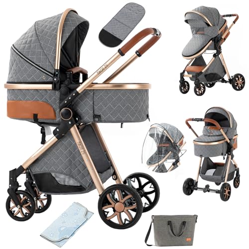 2 in 1 Baby Stroller with Bassinet Reversible Portable Standard Baby Stroller Convertible Pushchair Infant Buggy Baby Carriage Foldable High Landscape Pram for Toddler Newborn (2USV9-BG) Suttonbebe