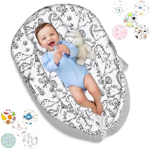 Чехол на подушку для новорожденных Baby Nest, мягкий 100% хлопок, дышащий портативный детский шезлонг для детей от 0 до 24 месяцев, регулируемый моющийся чехол для спальной кровати, напольное сиденье для путешествий (Dino) Beyoik