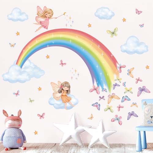 decalmile Rainbow Unicorn Wall Decals Butterfly Clouds Stars Wall Stickers Girls Bedroom Baby Nursery Kids Room Wall Decor Gifts for Kids Decalmile