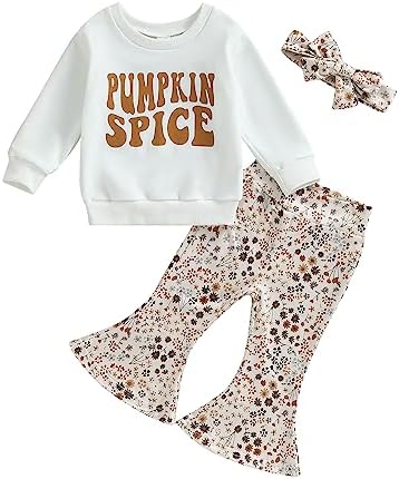 Kupretty/Осенне-зимняя одежда для маленьких девочек, свитшоты с круглым вырезом и нашивкой тыквы, брюки-клеш, комплект одежды для малышей на Хэллоуин Kupretty