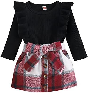 Noubeau клетчатая одежда для маленьких девочек, вязаный свитшот в рубчик, рубашка, топы, красная клетчатая юбка с поясом, осенне-зимняя одежда Noubeau