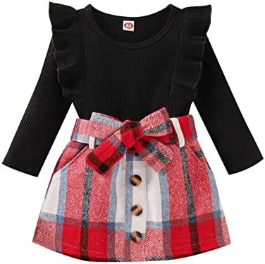 Noubeau клетчатая одежда для маленьких девочек, вязаный свитшот в рубчик, рубашка, топы, красная клетчатая юбка с поясом, осенне-зимняя одежда Noubeau