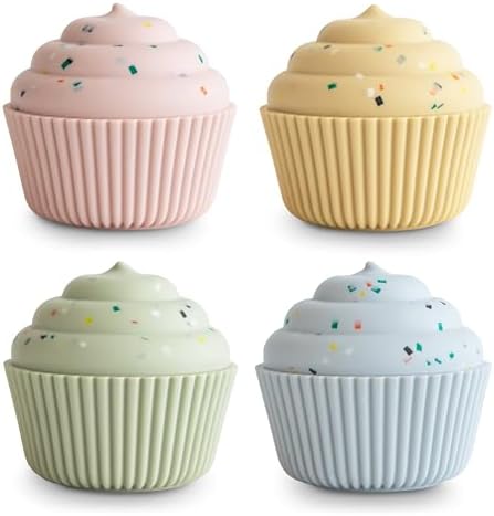 mushie Silicone Mix and Match Cupcake Toy 4 Pack | Mold Free Mushie