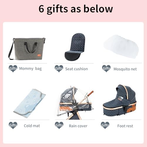 3 in 1 Baby Travel System Reversible Baby Stroller Pushchair Portable Baby Standard Pram Buggy Baby Carriage Foldable Luxury Baby High Landscape Pram for Toddler Newborn (UD588-BLACKGOLD with Base) Suttonbebe