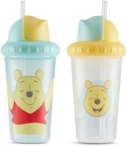 Чашки-поилки Disney для мальчиков и девочек | Упаковка из двух чашек-непроливаек на 10 унций с соломинкой и крышкой | Прочная герметичная дорожная бутылка с водой для малышей Disney