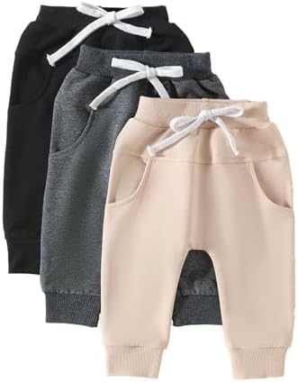 Amiblvowa, 3 упаковки, осенние штаны для маленьких мальчиков и девочек, однотонные спортивные штаны без застежек, спортивные штаны, осенне-зимняя одежда для младенцев Amiblvowa
