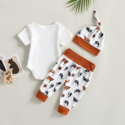 Karuedoo, одежда для новорожденных мальчиков, новый комбинезон с коровьим принтом, штаны, шляпа, комплект из 3 предметов, домашняя одежда в стиле вестерн Karuedoo