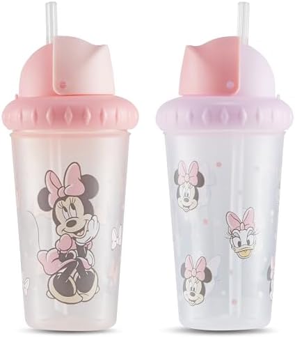 Чашки-поилки Disney для мальчиков и девочек | Упаковка из двух чашек-поильник на 10 унций с соломинкой и крышкой | Прочная герметичная дорожная бутылка с водой для малышей Disney
