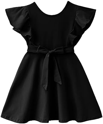 Dutebare Toddler Girl Sleeveless Dress Ruffle Trim Backless Belted Swing A-line Kids Casual Sundress Dutebare