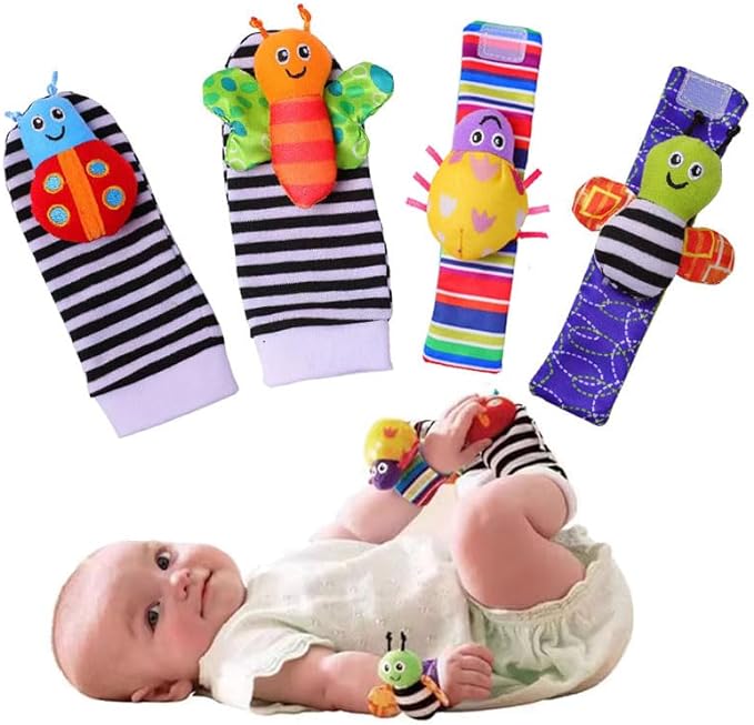 Детские носки-погремушки для 0-3 месяцев, забавные игрушки для новорожденных и младенцев, подарки с носками-погремушками на запястье для мальчиков и девочек, детские игрушки для 0-12 месяцев, носки серии Garden Bug (Бабочка) Generic