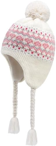 Otoyzy Winter Peruvian Hat Earflap Fleece Lined Pompon Knit Hat Beanie for 3-10T Baby Girls Otoyzy