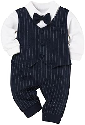 Одежда для новорожденных мальчиков, одежда для джентльменов, комбинезон с длинными рукавами и галстуком-бабочкой, костюм-смокинг Crazyme