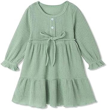 Hipea Toddler Girl Dress Long Sleeve Girl Dress Ruffle Dresses Beach Sundress Fall Dress for Girls Hipea