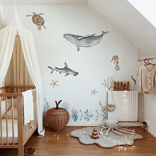 QUCHENG Ocean Wall Decals Marine Animal Boys Bedroom Large Stickers Removable Whale Decor Nursery Kids Room Murals DIY Cute Decorations QUCHENG