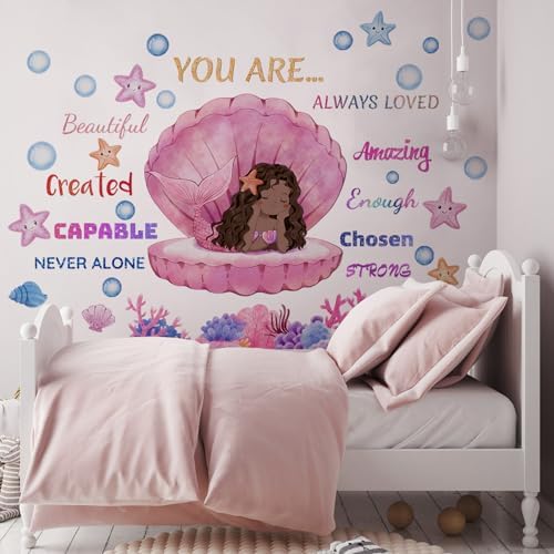 Suplante Black Girl and Unicorn Butterfly Wall Decal Sticker, Positive Saying African American Princess Wall Stickers for Girls Bedroom, Inspirational Home Afro Kid Room Nursery Decoration Art Gift Suplanet