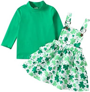 Noubeau, наряды на день Святого Патрика для маленьких девочек, зеленый свитшот с длинными рукавами и высоким воротником, топ, клевер, трилистник, юбка на бретельках Noubeau