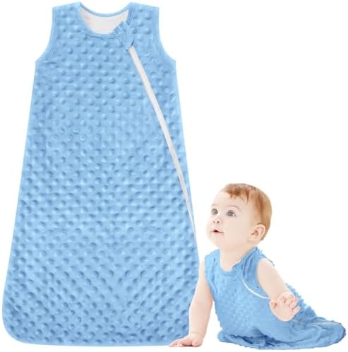 VitalCozy Baby Sleep Plush Dots Sack Детские спальные мешки без рукавов с двусторонней молнией для детей от 0 до 6 месяцев Носимые одеяла для новорожденных мальчиков и девочек TOG 1,5 (синий) VitalCozy