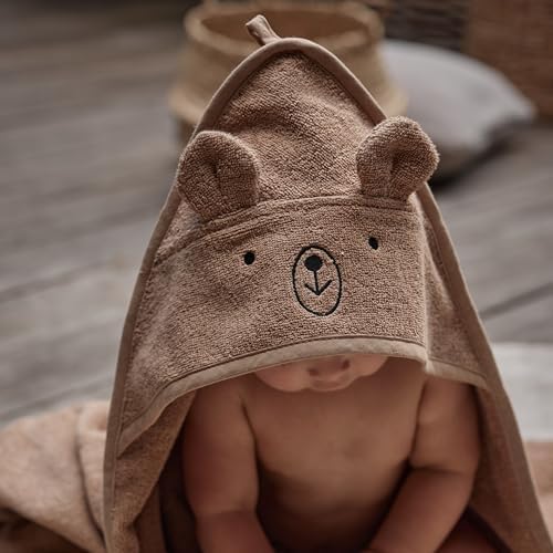 Дания — детское банное полотенце премиум-класса из органического хлопка — детские полотенца с капюшоном для новорожденных девочек и мальчиков — очень мягкие и впитывающие, упаковка 32 x 32-2 шт. (Полотенце Rabbit Blush/Bear Fog) Huxie