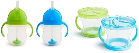 Утяжеленная соломенная тренировочная чашка Munchkin® Any Angle™ с крышкой Click Lock™, 7 унций, 2 штуки (1 шт. в упаковке), синие/зеленые чашки для закусок для малышей ® Snack Catcher®, 2 упаковки, синие/зеленые Munchkin