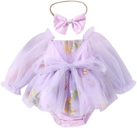 Venjoe/одежда для дня рождения для маленьких девочек, сетчатый комбинезон с длинными рукавами для младенцев, платье с повязкой на голову Venjoe