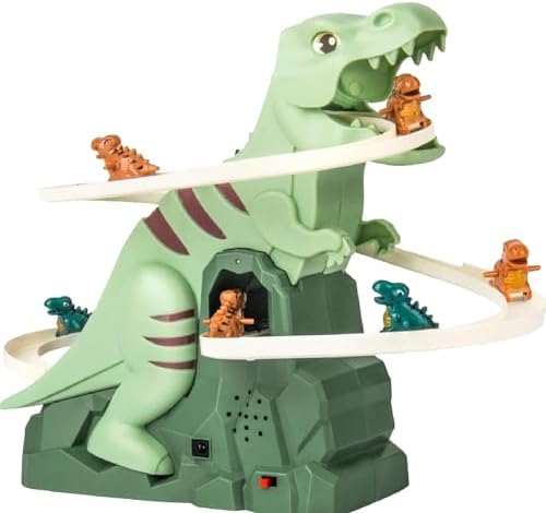 Dinosaur Climbing Slide Toy with Light - Dino Chasing Race Track Game Stairs Toy Dinosaur Roller Coaster Toy with Light and Music Toy Playsets Gift for Toddler Kids Boys Girls Age 3+ (C) Generic