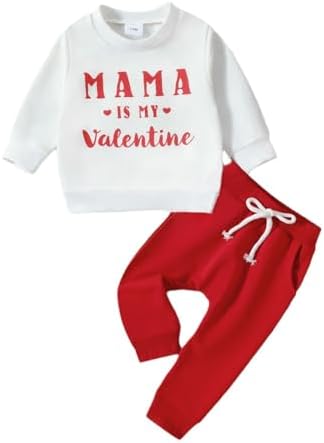Одежда для новорожденных девочек и мальчиков, комплект ко Дню святого Валентина, пуловер с буквенным принтом и красные спортивные штаны, комплект из 2 предметов HICItro