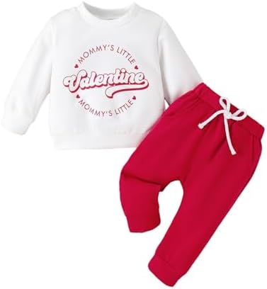 Одежда для новорожденных девочек и мальчиков, комплект ко Дню святого Валентина, пуловер с буквенным принтом и красные спортивные штаны, комплект из 2 предметов HICItro