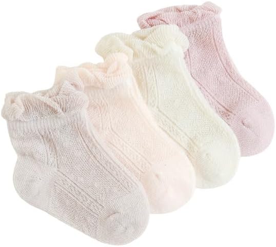 4 пары носков для девочек (0–6 и 6–12 месяцев): нежные, стильные, легкие и дышащие носки для очаровательных детских нарядов Baby Boo Boutique