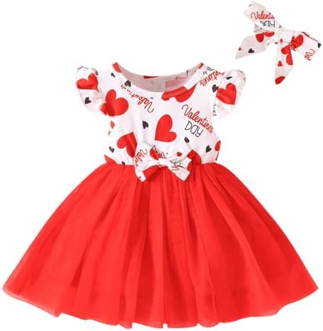 Платье на День святого Валентина для маленьких девочек, пушистый милый тюлевой сарафан-пачка с рукавами и рюшами Aruzig
