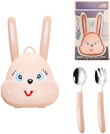 AHOTA Bunny Travel Металлическая посуда для малышей, набор ложек и вилок для малышей, удобно на улице или в дороге, 2 шт., подходит для детей от 12 месяцев (розовый) AHOTA