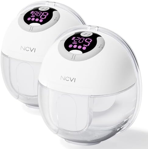 NCVI Breast Pump Hands Free, Wearable Pumps S32 for Breastfeeding, Electric Breast Pump with 4 Modes & 9 Levels, Wireless Portable Breast Pump with LCD Display, 24mm Flange, Quiet & Discreet, 2 Pack NCVI