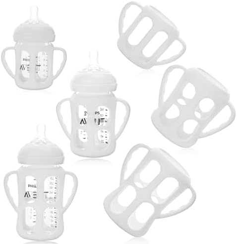 Держатель детской бутылочки Palksky для бутылочек Philips Avent Anti Colic и натуральной детской бутылочки, 3 упаковки (4 унции, 8/9 унций, 11 унций) силиконового защитного чехла от падения с ручкой для стеклянной бутылочки Palksky